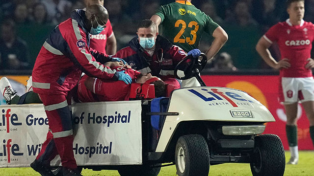 Tomas Francis is taken from the field during South Africa v Wales match in 2022 summer internationals
