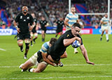 Will Jordan scores a try for New Zealand against Argentina in 2023 Rugby World Cup semi final