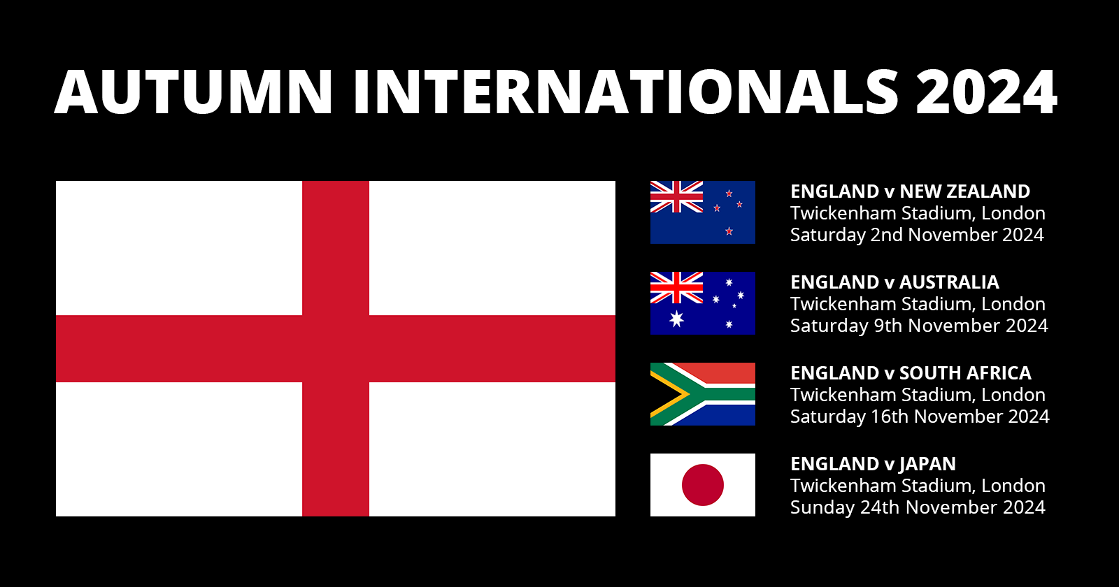 England Autumn Internationals 2024 Rugby Fixtures
