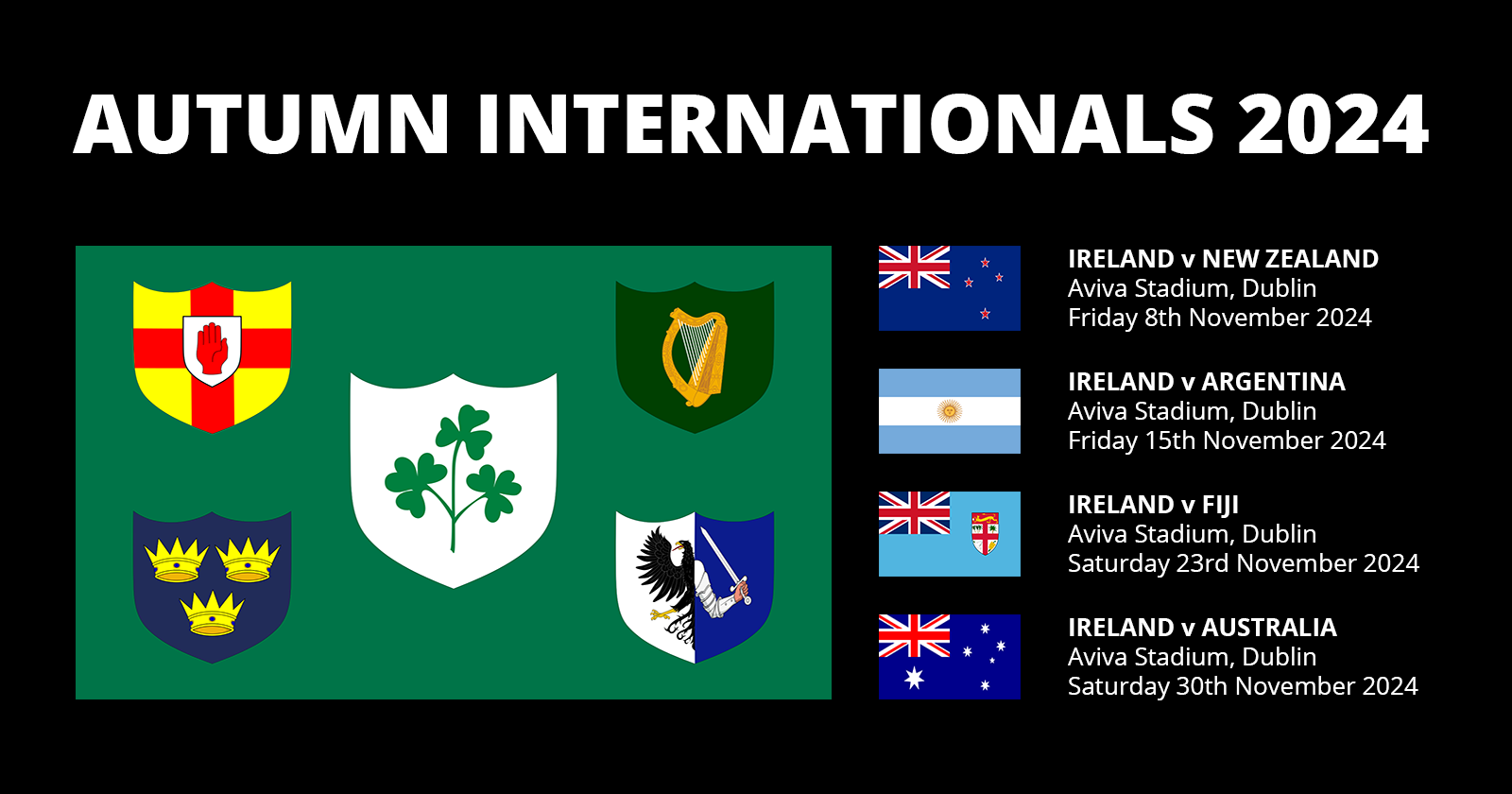 Ireland Autumn Internationals 2024 Rugby Fixtures