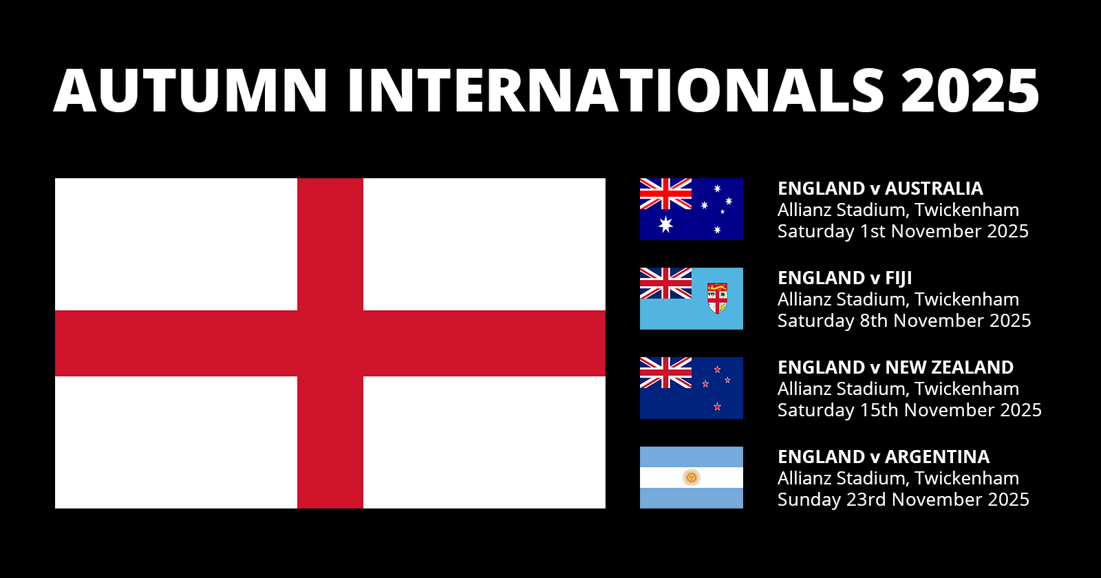 England Autumn Internationals 2025 Rugby Fixtures