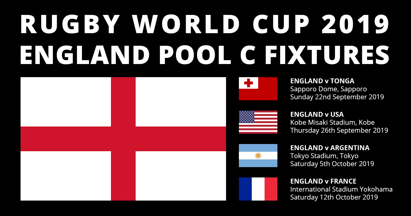 England Rugby World Cup 2019 Fixtures