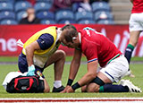 Alun Wyn Jones receives treatment after an injury against Japan at Murrayfield