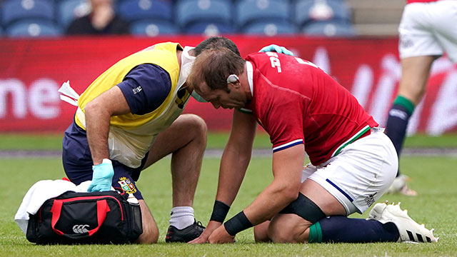 Alun Wyn Jones receives treatment after an injury against Japan at Murrayfield