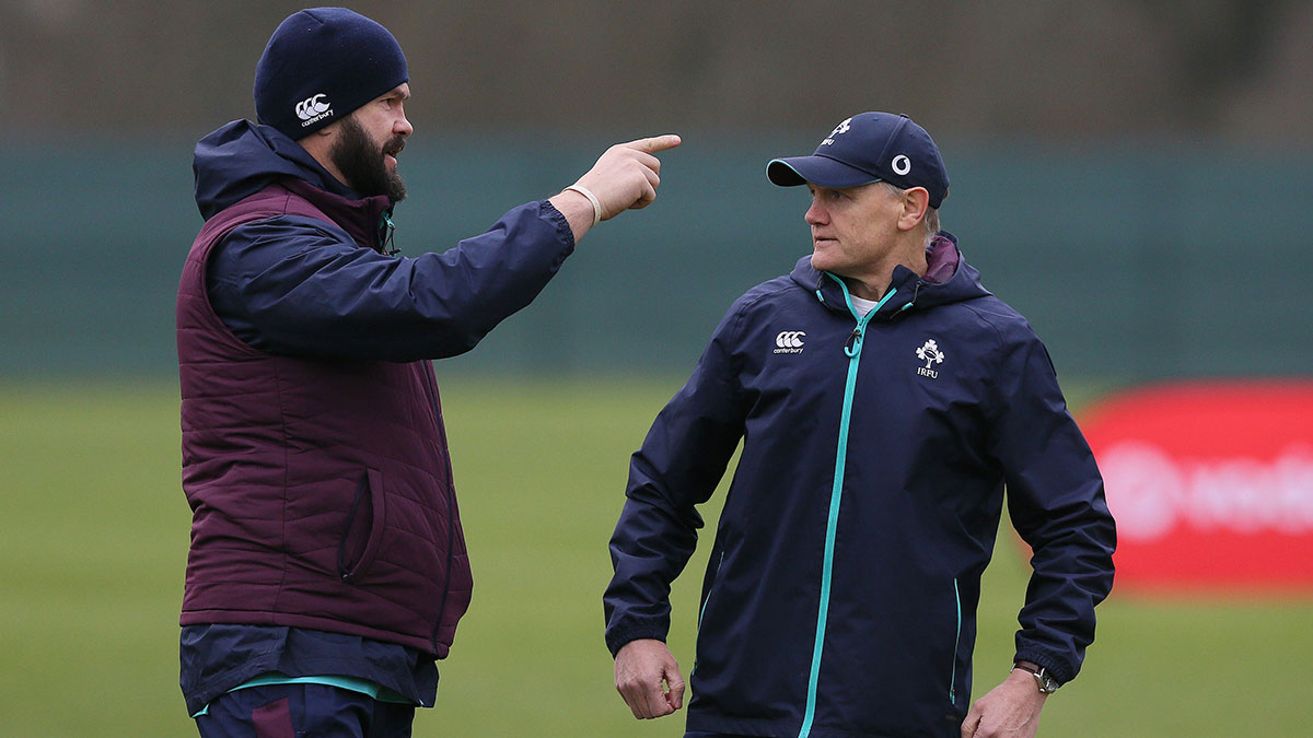 Andy Farrell and Joe Schmidt during Ireland training session