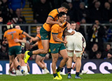 Australia players celebrate match winning try against England in 2024 autumn internationals