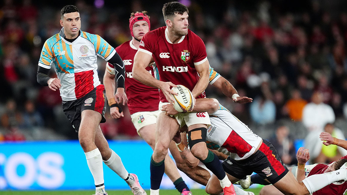 Blair Kinghorn in action for Lions against First Nations and Pasifika XV during 2025 tour