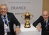 Claude Atcher and Bernard Laporte after France won the right to host Rugby World Cup in 2023