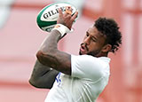 Courtney Lawes wins a lineout throw during Ireland v England match in 2023 summer internationals