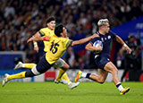 Darcy Graham eludes the Romania defence as he scores a try for Scotland at 2023 Rugby World Cup