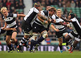 Duane Vermeulen of the Barbarians takes on the Fiji defence during the Killik Cup match between the Barbarians and Fiji at Twickenham Stadium on November 30, 2013