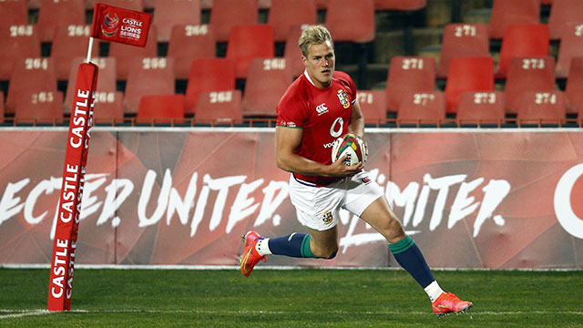 Duhan van der Merwe scores a try for Lions v Sharks