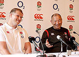 Eddie Jones with Dylan Hartley at England press conference