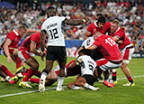 Elliot Dee scores a try for Wales v Fiji at 2023 Rugby World Cup