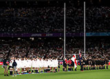 England and New Zealand players line up before match in 2019 Rugby World Cup