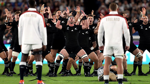 England players face the All Blacks Haka during 2019 Rugby World Cup semi final