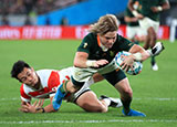 Faf de Klerk scores a try for South Africa v Japan in World Cup quarter final