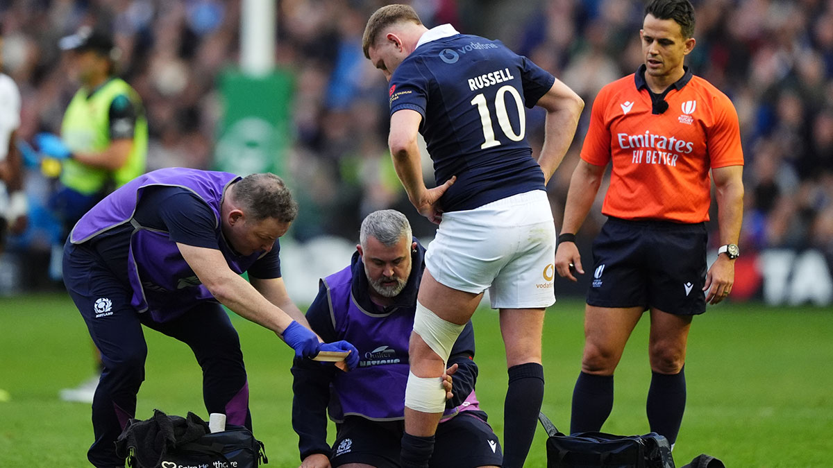Finn Russell receives treatment during Scotland v New Zealand match in 2025 Autumn Internationals