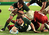 Frans Malherbe scores South Africa's 10th try against Canada at World Cup