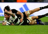 George Bridge scoring a try for Barbarians against All Blacks