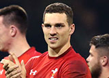 George North celebrates with Wales team mates during 2019 Six Nations