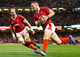 George North crosses a try for Wales in the World Cup warm up against England