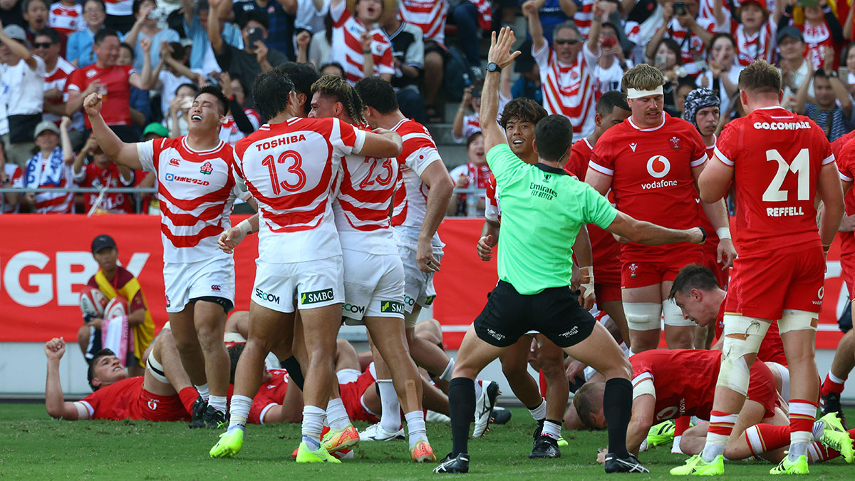 Halatoa Vailea scores a try for Japan v Wales during 2025 Summer Internationals
