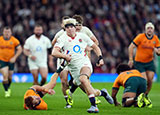 Henry Pollock runs clear to score a try for England v Australia during 2025 Autumn Internationals