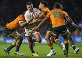 Henry Slade is tackled by Australia players during 2021 autumn internationals