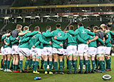 Ireland players in a huddle before match against Argentina