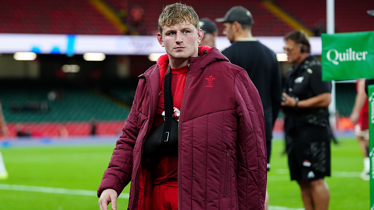 Jac Morgan with his arm in a sling after Wales v Argentina match during 2025 Autumn Internationals