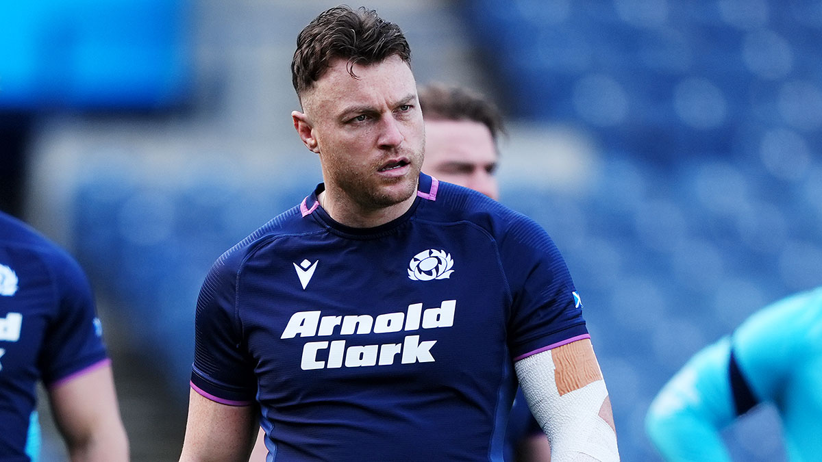 Jack Dempsey at team run ahead of Scotland v France match during 2026 Six Nations