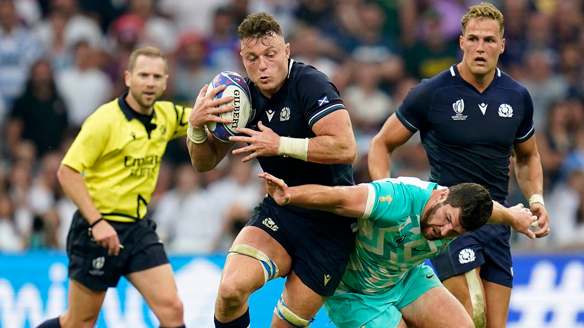 Jack Dempsey in action for Scotland against South Africa during 2023 Rugby World Cup