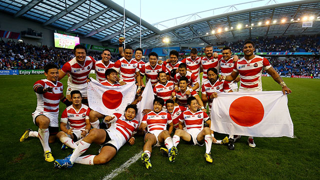 Japan celebrate beating South Africa in 2015 World Cup