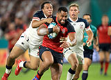 Joe Cokanasiga on his way to scoring his second try against USA in World Cup