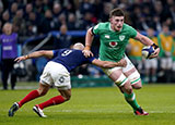 Joe McCarthy in action for Ireland against France during 2024 Six Nations