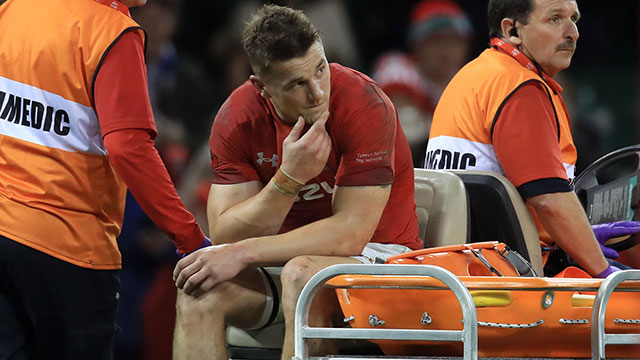 Jonathan Davies leaves the field injured during the Wales v Australia match