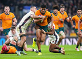 Joseph Suaalii is tackled in England v Australia match during 2024 autumn internationals