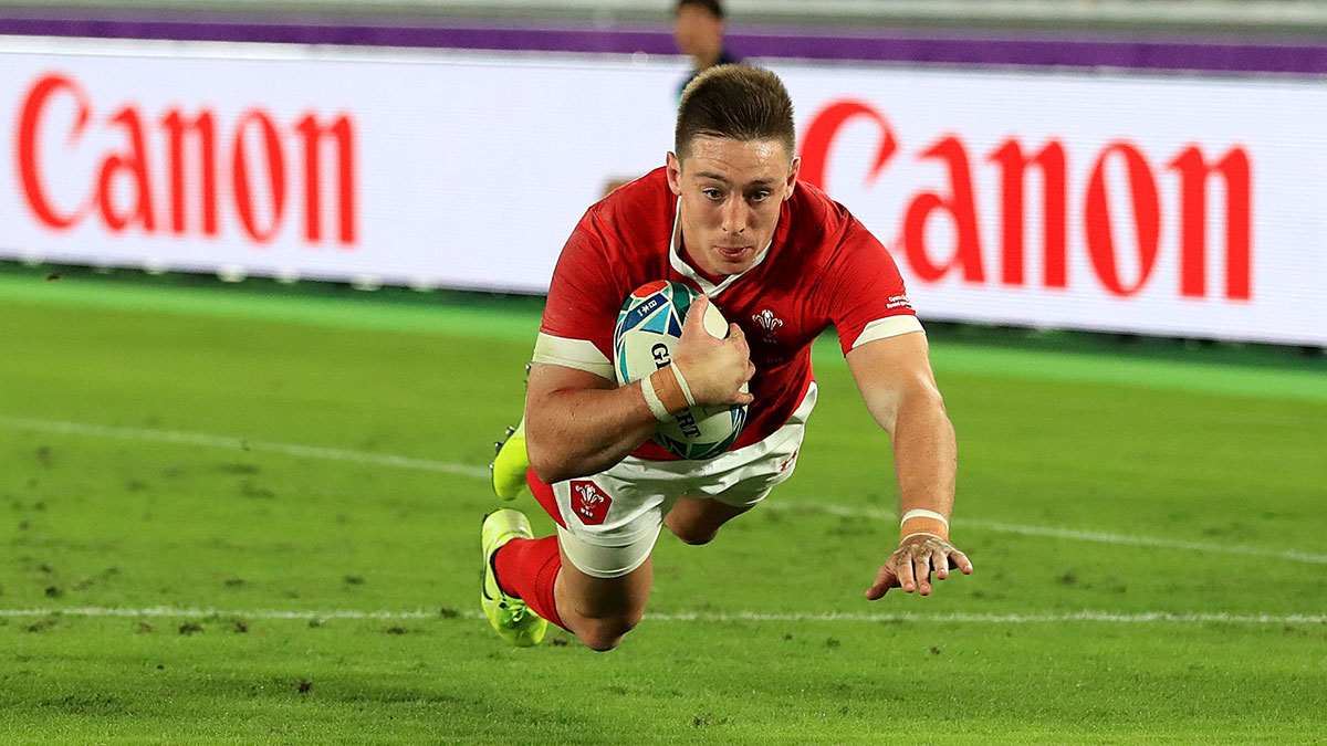 Josh Adams scores a try for Wales v South Africa in 2019 Rugby World Cup semi final