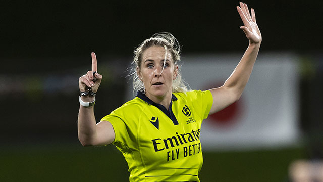 Joy Neville refereeing the France v England match in Women's Rugby World Cup