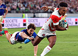 Kotaro Matsushima scores his third try for Japan v Russia in World Cup Pool A match