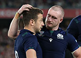 Laidlaw is comforted by team mate Stuart Hogg after Japan defeat