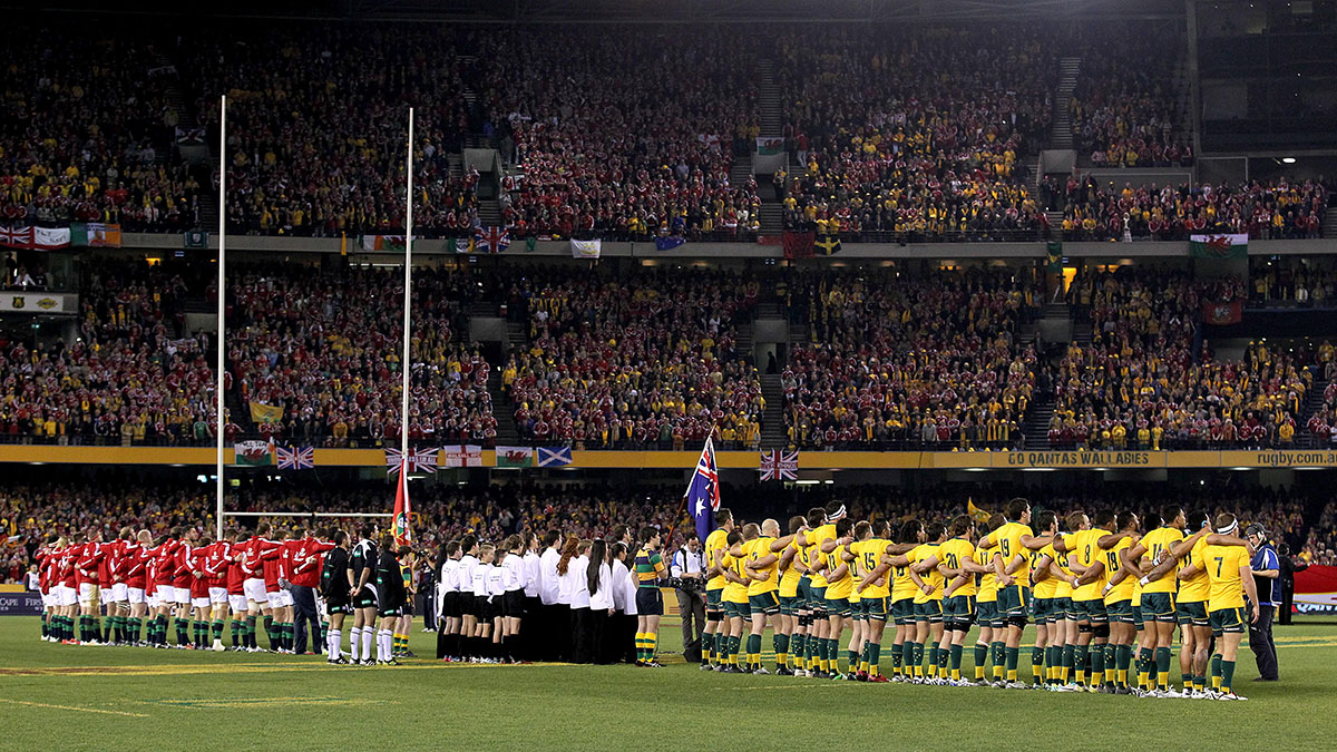 Lions and Australia players line up before 2nd Test in 2013 series