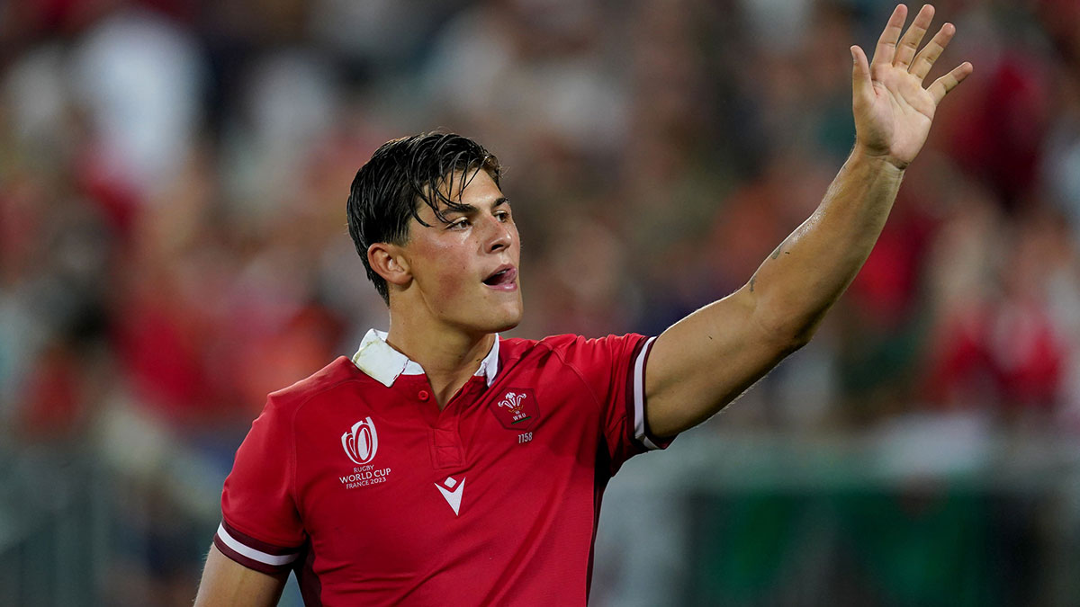 Louis Rees-Zammit at Wales v Fiji match during 2023 Rugby World Cup