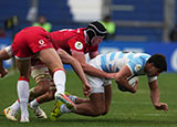 Lucio Cinti is tackled during Argentina v Wales match in 2026 Nations Championship