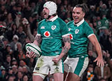 Mack Hansen celebrates his second try for Ireland against Australia during 2025 Autumn Internationals