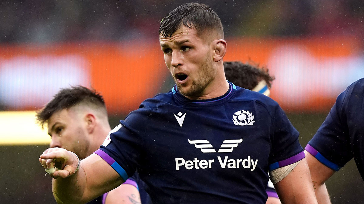 Magnus Bradbury in action for Scotland against Wales during 2022 Six Nations