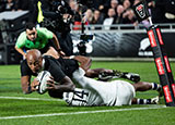 Mark Tele'a scores a try for New Zealand v England in 2024 summer internationals