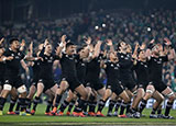 New Zealand players perform the haka before a match against Ireland at the Aviva Stadium in November 2018