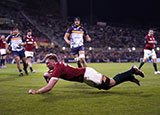 Ollie Chessum scores a try for the Lions against ACT Brumbies during 2025 Lions tour